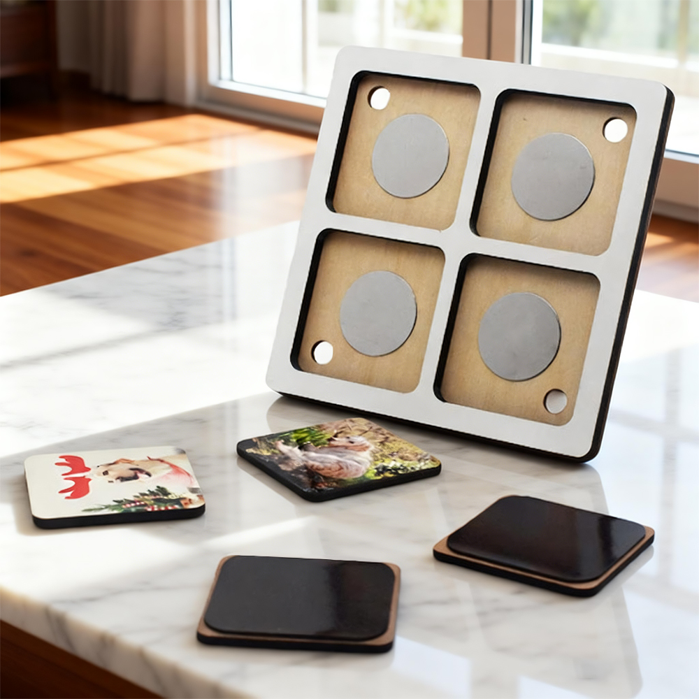 Creative Blank Sublimation MDF Puzzle Photo Frame - Desktop Stand & Magnetic Refrigerator Magnets (4-Piece Set)