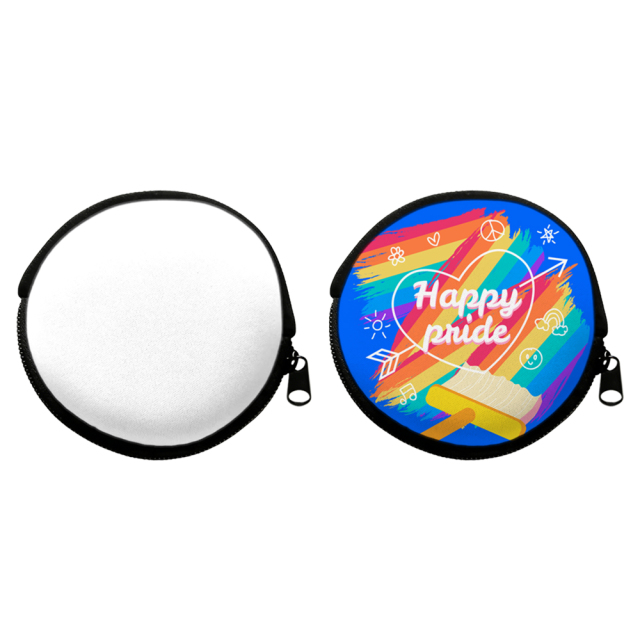 Sublimation Blank Neoprene Zipper Coin Purse - Single-Sided Printable Round Pouch for Custom Designs