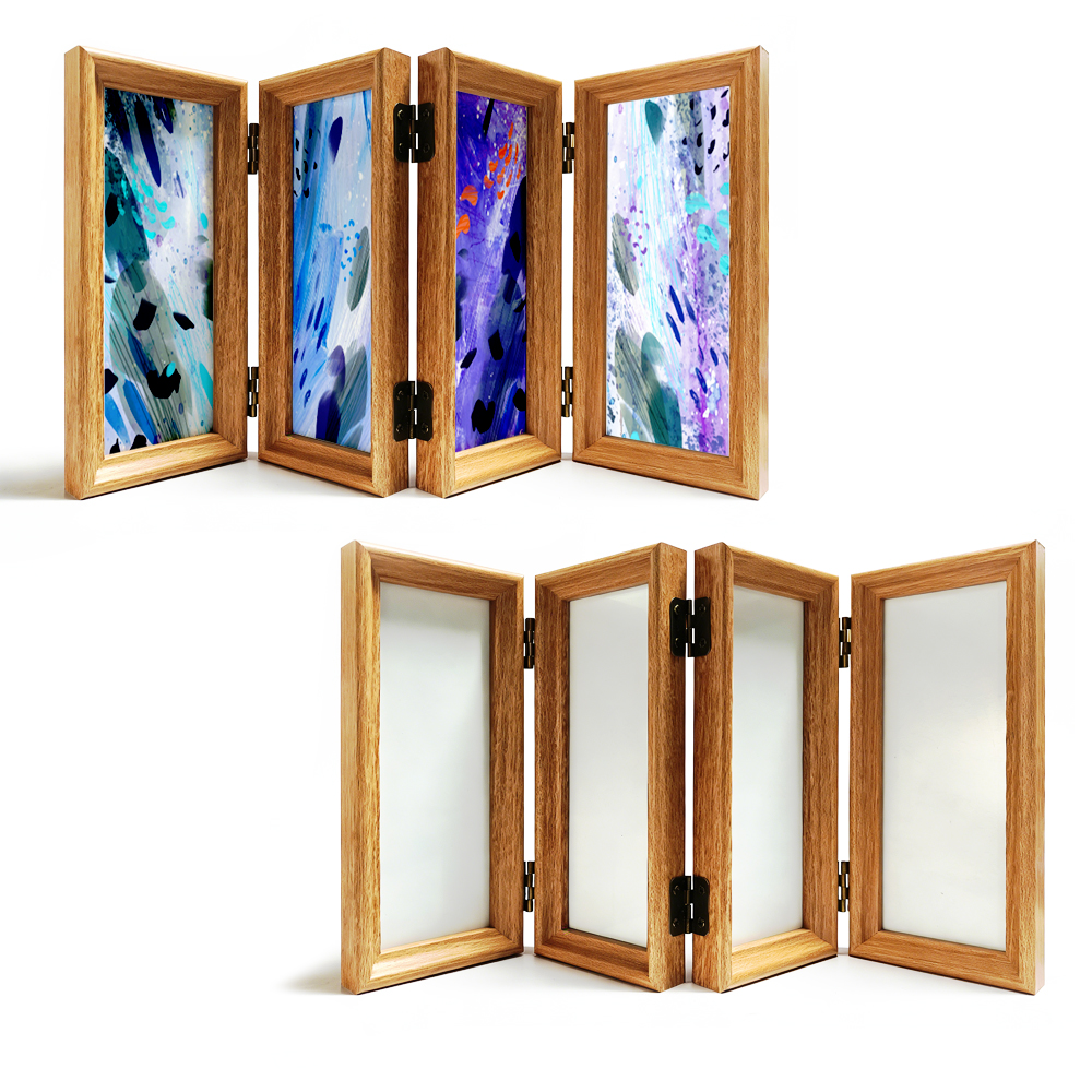 Bamboo Wood 4-Panel Folding Screen Frame Stand -Sublimation Photo Frame - Single-Sided Printable