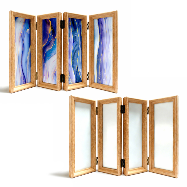 Bamboo Wood 4-Panel Folding Screen Frame Stand -Sublimation Photo Frame - Single-Sided Printable