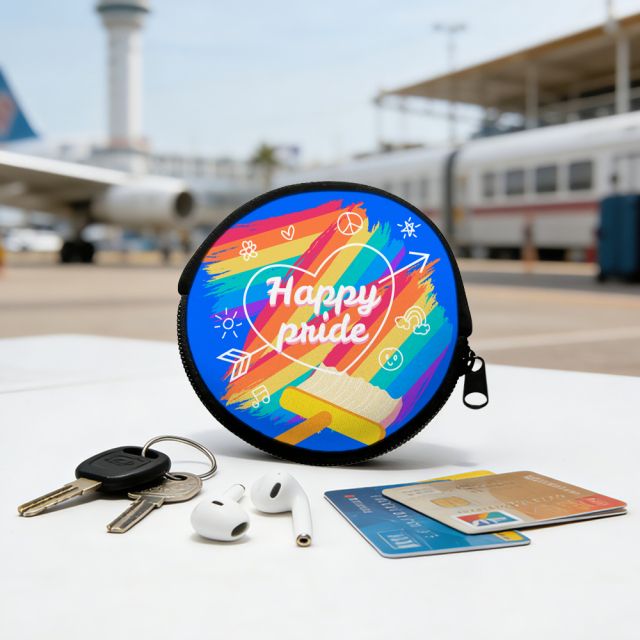 Sublimation Blank Neoprene Zipper Coin Purse - Single-Sided Printable Round Pouch for Custom Designs