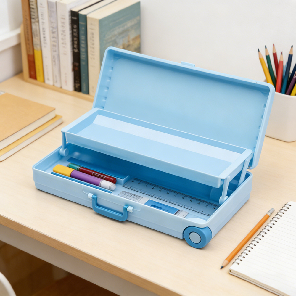 Sublimation Luggage-Shaped Pencil Case - Blank Printable Surface for Heat Transfer, Multi-Layer Stationery Storage Box