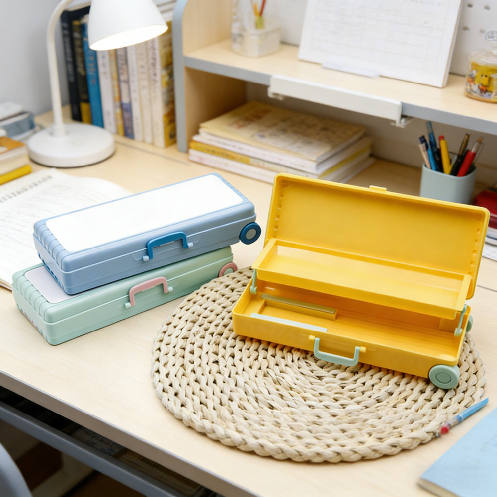 Sublimation Luggage-Shaped Pencil Case - Blank Printable Surface for Heat Transfer, Multi-Layer Stationery Storage Box