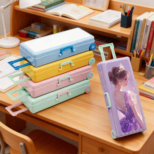 Sublimation Luggage-Shaped Pencil Case - Blank Printable Surface for Heat Transfer, Multi-Layer Stationery Storage Box