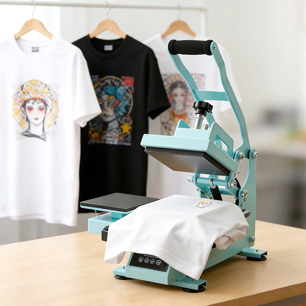 16x16cm Double-Station Flat Heat Press Machine - Manual Sublimation Transfer Equipment for T-Shirts & Patches