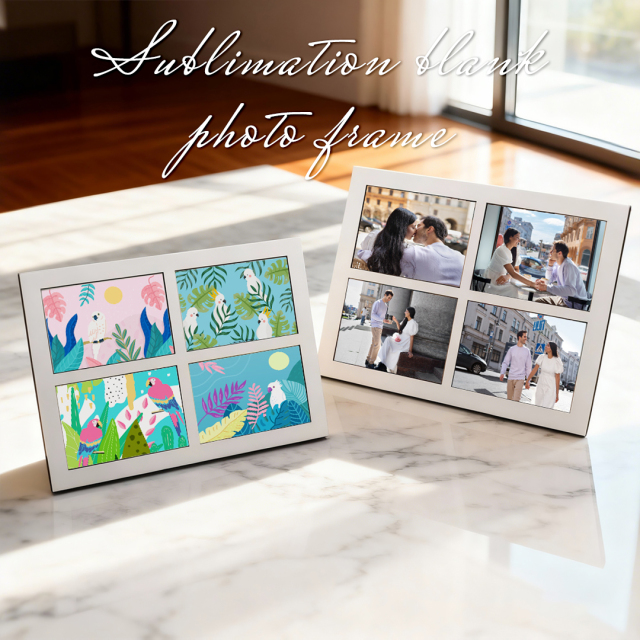 Creative Blank Sublimation MDF Puzzle Photo Frame - Desktop Stand & Magnetic Refrigerator Magnets (4-Piece Set)