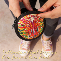 Sublimation Blank Neoprene Zipper Coin Purse - Single-Sided Printable Round Pouch for Custom Designs