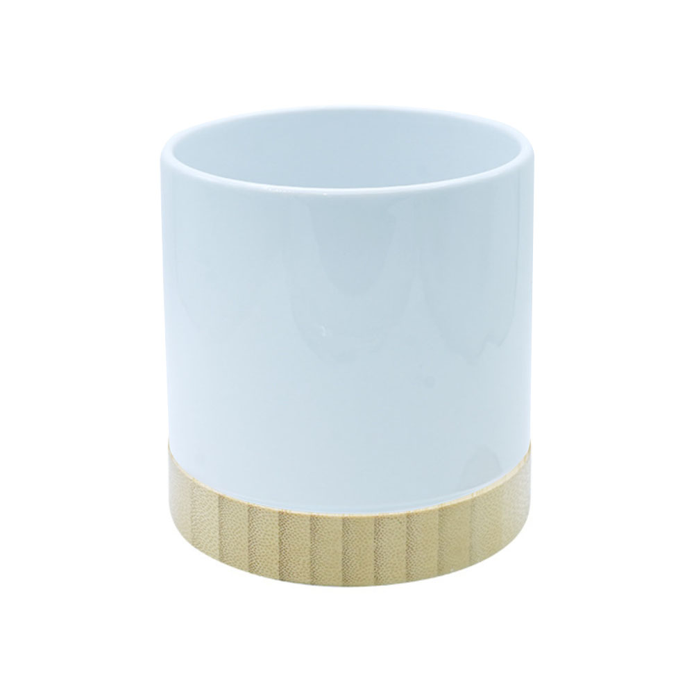 Sublimation Blank Ceramic Planter with Bamboo Base - Printable Surface for Custom Plant Pot Design