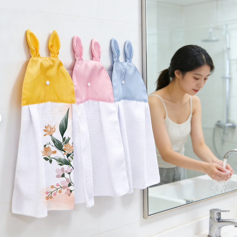 Sublimation Blank Waffle Weave Hand Towel - Cute Bunny Ear Hanging Design for Heat Transfer Printing