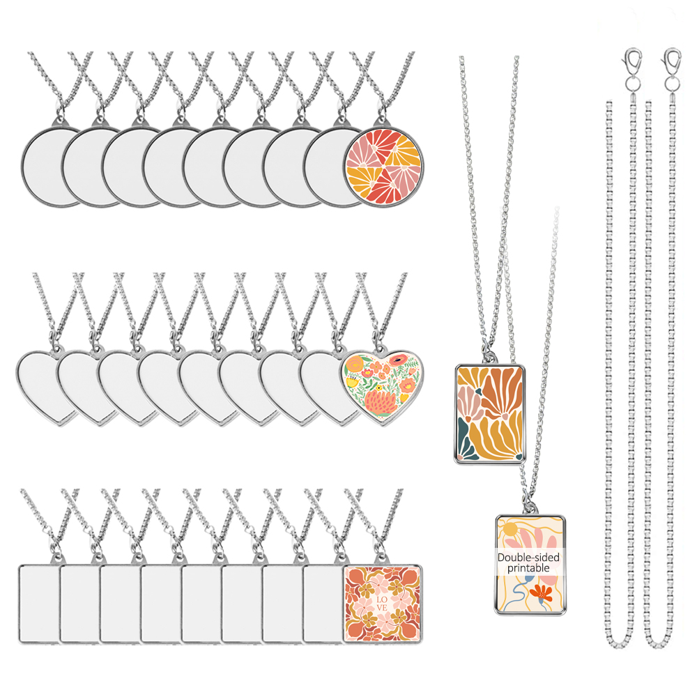 Sublimation Blank Metal Pendant Necklaces - Multiple Shapes & Double-Sided Printable Options for Custom Jewelry Making