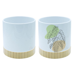 Sublimation Blank Ceramic Planter with Bamboo Base - Printable Surface for Custom Plant Pot Design