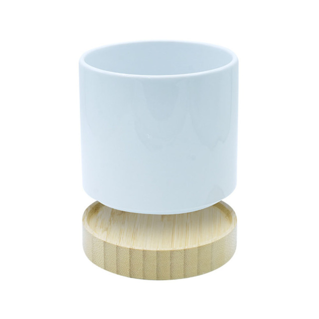 Sublimation Blank Ceramic Planter with Bamboo Base - Printable Surface for Custom Plant Pot Design