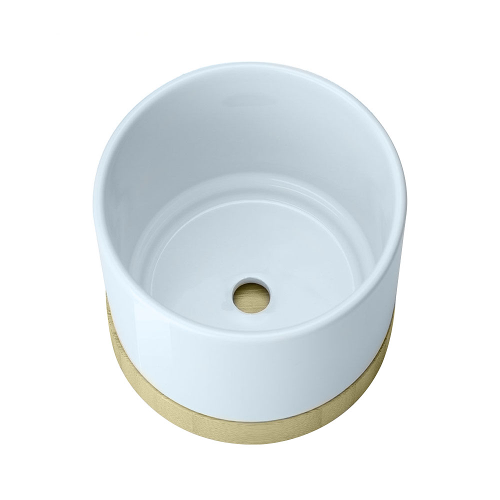 Sublimation Blank Ceramic Planter with Bamboo Base - Printable Surface for Custom Plant Pot Design