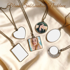 Elegant Blank Sublimation Metal Necklace - Multiple Pendant Shapes (Round/Heart/Teardrop) | Customizable Photo Necklace Jewelry for Personalized Gifts & Styling
