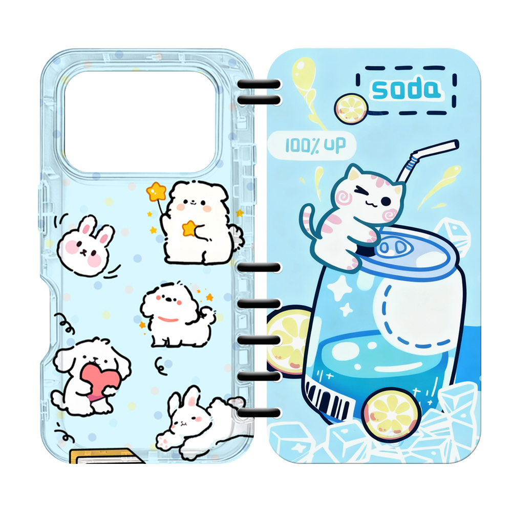 Cute UV Printable Spiral Flip Notebook Phone Case for iPhone 17 Series - Clear Soft TPU Protective Cover