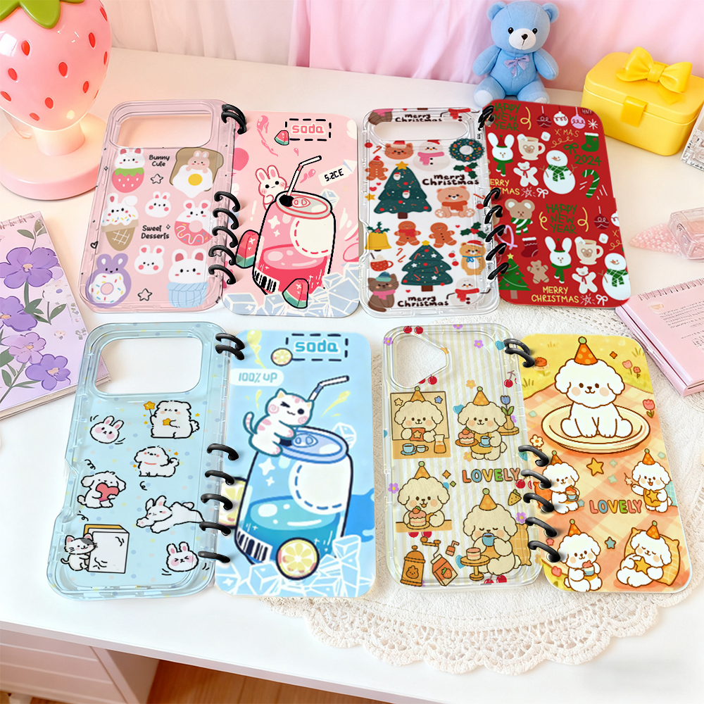 Cute UV Printable Spiral Flip Notebook Phone Case for iPhone 17 Series - Clear Soft TPU Protective Cover