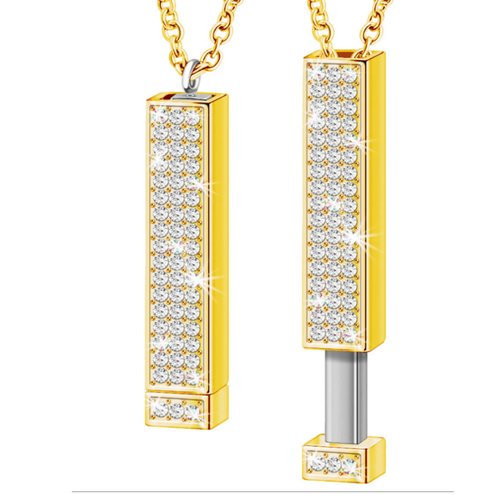 3D Bar Pendant Necklace with Sparkling Crystals - Pull-Out "I Love You" Hidden Message Design in Gold/Rose Gold/Silver