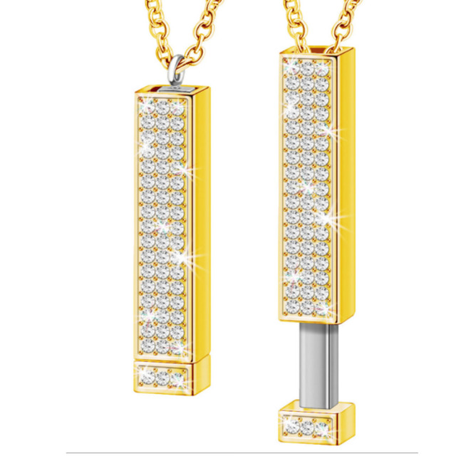 3D Bar Pendant Necklace with Sparkling Crystals - Pull-Out "I Love You" Hidden Message Design in Gold/Rose Gold/Silver