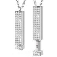 3D Bar Pendant Necklace with Sparkling Crystals - Pull-Out "I Love You" Hidden Message Design in Gold/Rose Gold/Silver