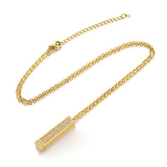 3D Bar Pendant Necklace with Sparkling Crystals - Pull-Out "I Love You" Hidden Message Design in Gold/Rose Gold/Silver