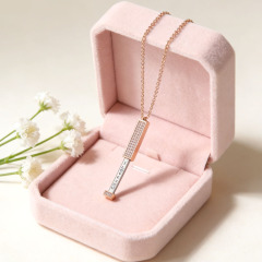 3D Bar Pendant Necklace with Sparkling Crystals - Pull-Out "I Love You" Hidden Message Design in Gold/Rose Gold/Silver