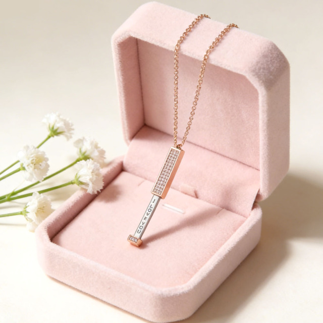 3D Bar Pendant Necklace with Sparkling Crystals - Pull-Out "I Love You" Hidden Message Design in Gold/Rose Gold/Silver
