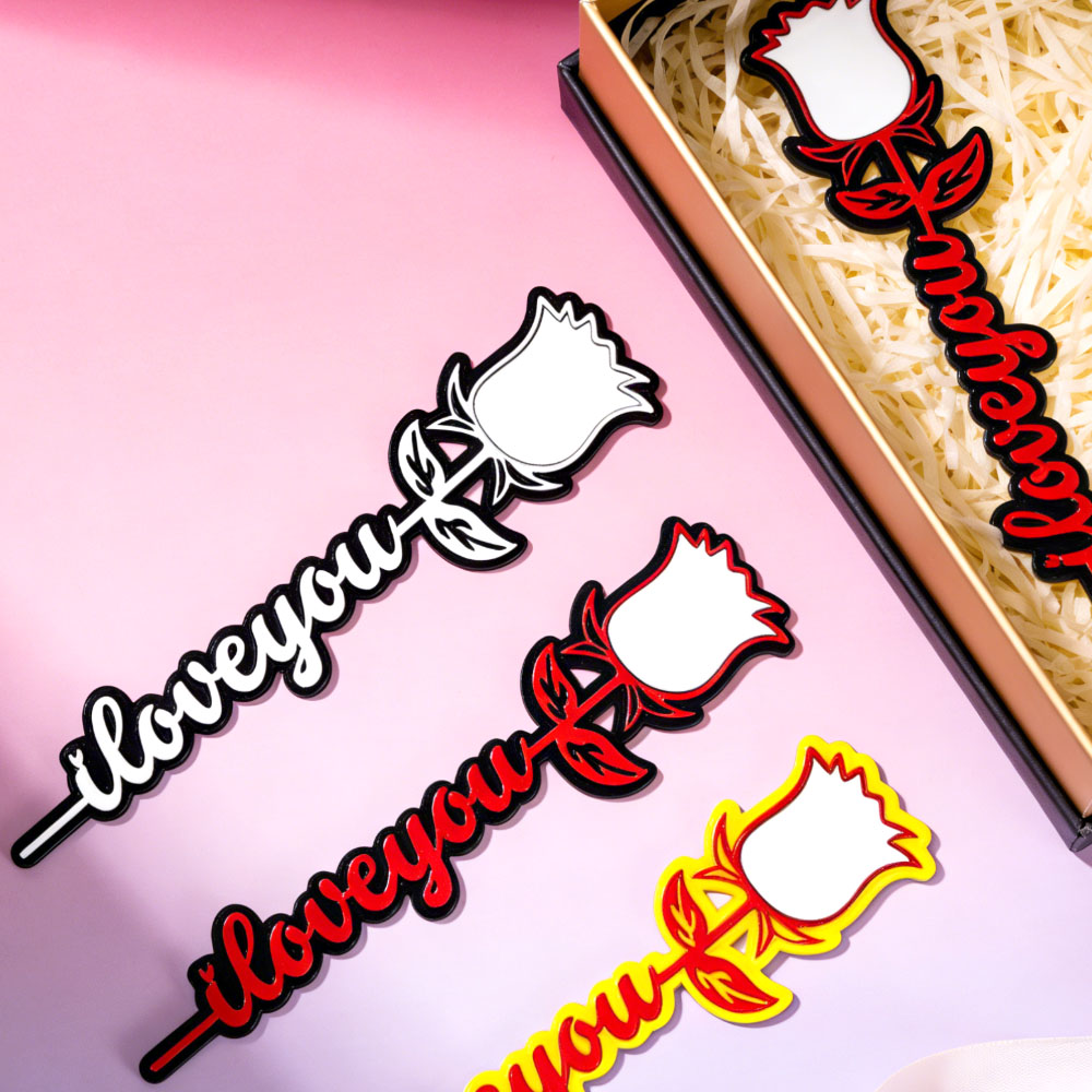 Sublimation Blank Single-Sided Acrylic + MDF Rose Gift Sticks - Custom Photo Floral Gifts for Love & Celebration