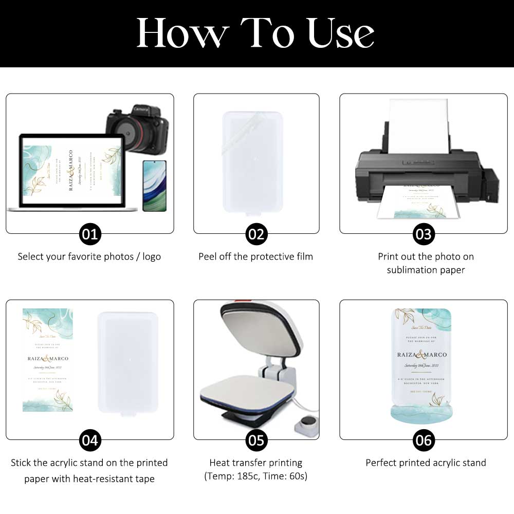 Sublimation Blank Acrylic Table Sign with Stand - Custom Printable Display for Weddings, Banquets & Events