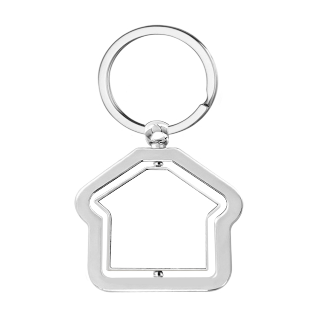 Sublimation Blank Zinc Alloy Rotating Keychain - Double-Sided House Shape Photo Keyring for Custom Printing