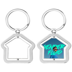 Sublimation Blank Zinc Alloy Rotating Keychain - Double-Sided House Shape Photo Keyring for Custom Printing