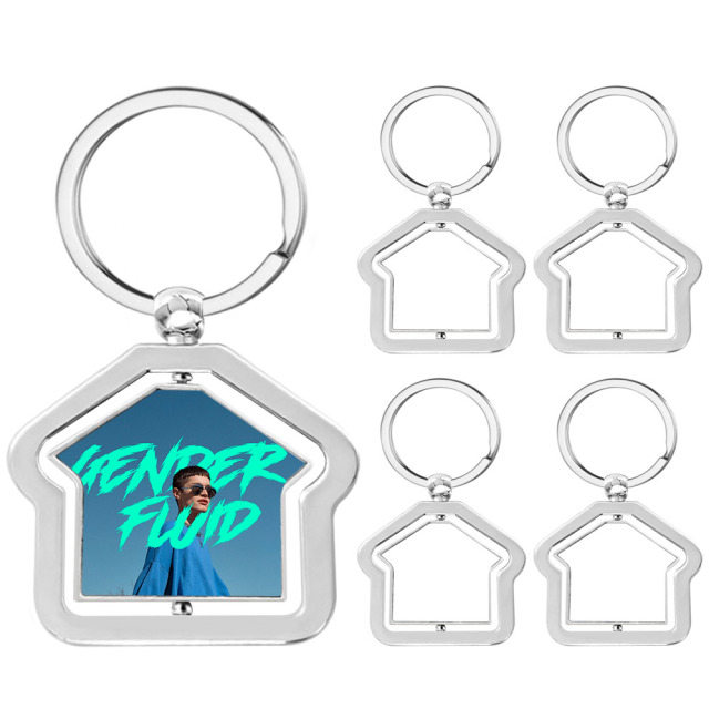 Sublimation Blank Zinc Alloy Rotating Keychain - Double-Sided House Shape Photo Keyring for Custom Printing