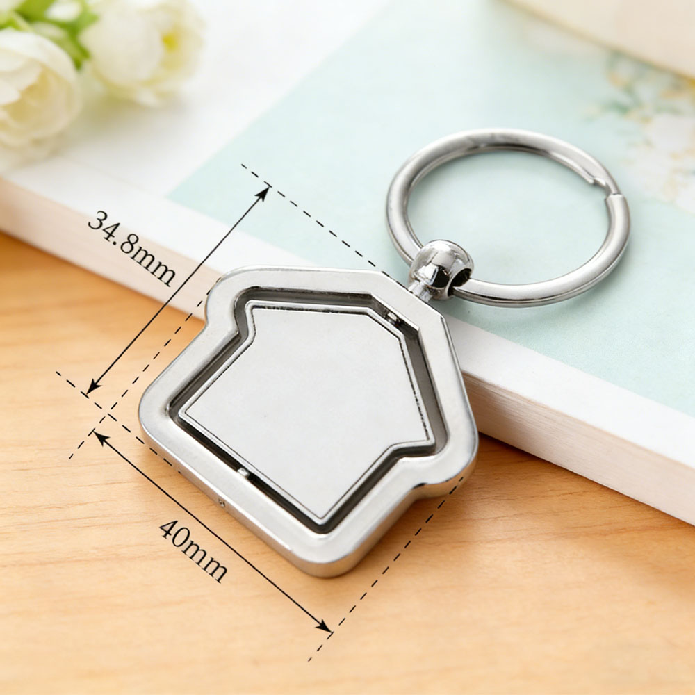 Sublimation Blank Zinc Alloy Rotating Keychain - Double-Sided House Shape Photo Keyring for Custom Printing