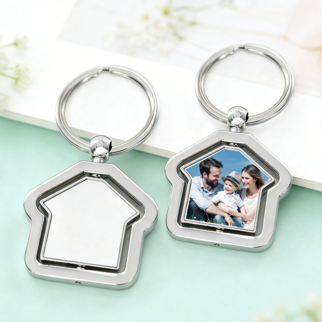 Sublimation Blank Zinc Alloy Rotating Keychain - Double-Sided House Shape Photo Keyring for Custom Printing