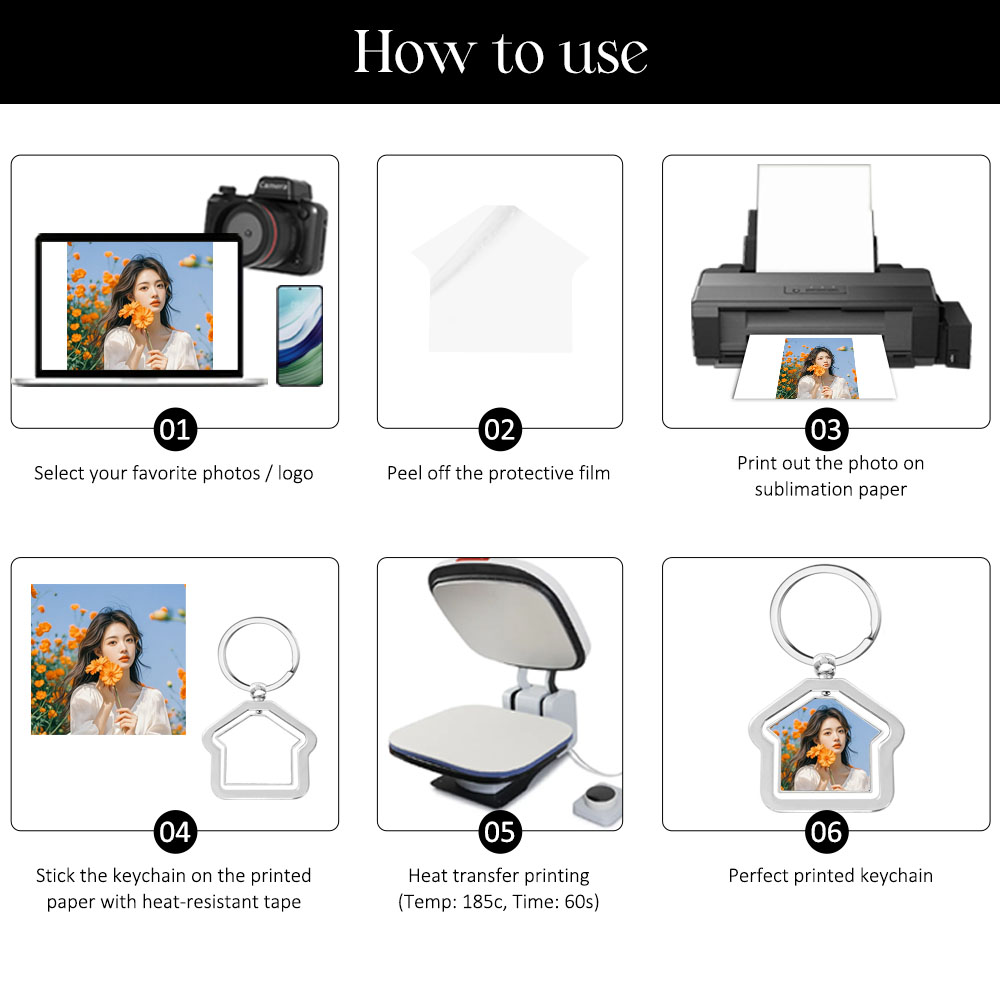 Sublimation Blank Zinc Alloy Rotating Keychain - Double-Sided House Shape Photo Keyring for Custom Printing