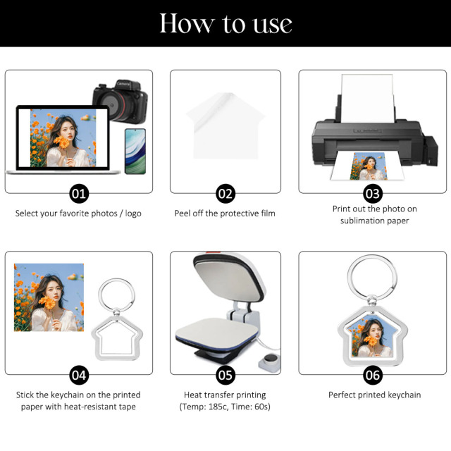 Sublimation Blank Zinc Alloy Rotating Keychain - Double-Sided House Shape Photo Keyring for Custom Printing