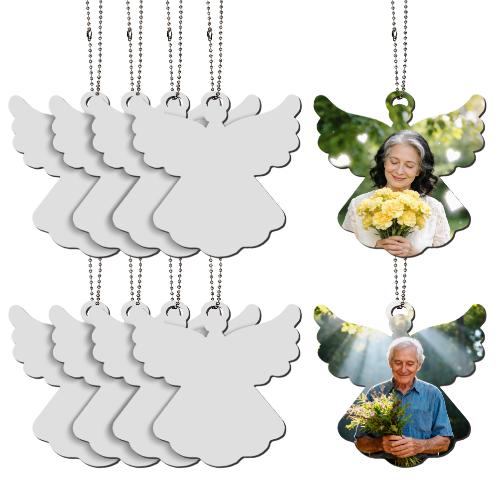 Sublimation Blank Angel Wings Car Pendant - Double-Sided Printable MDF Memorial Ornament for Custom Photo Printing
