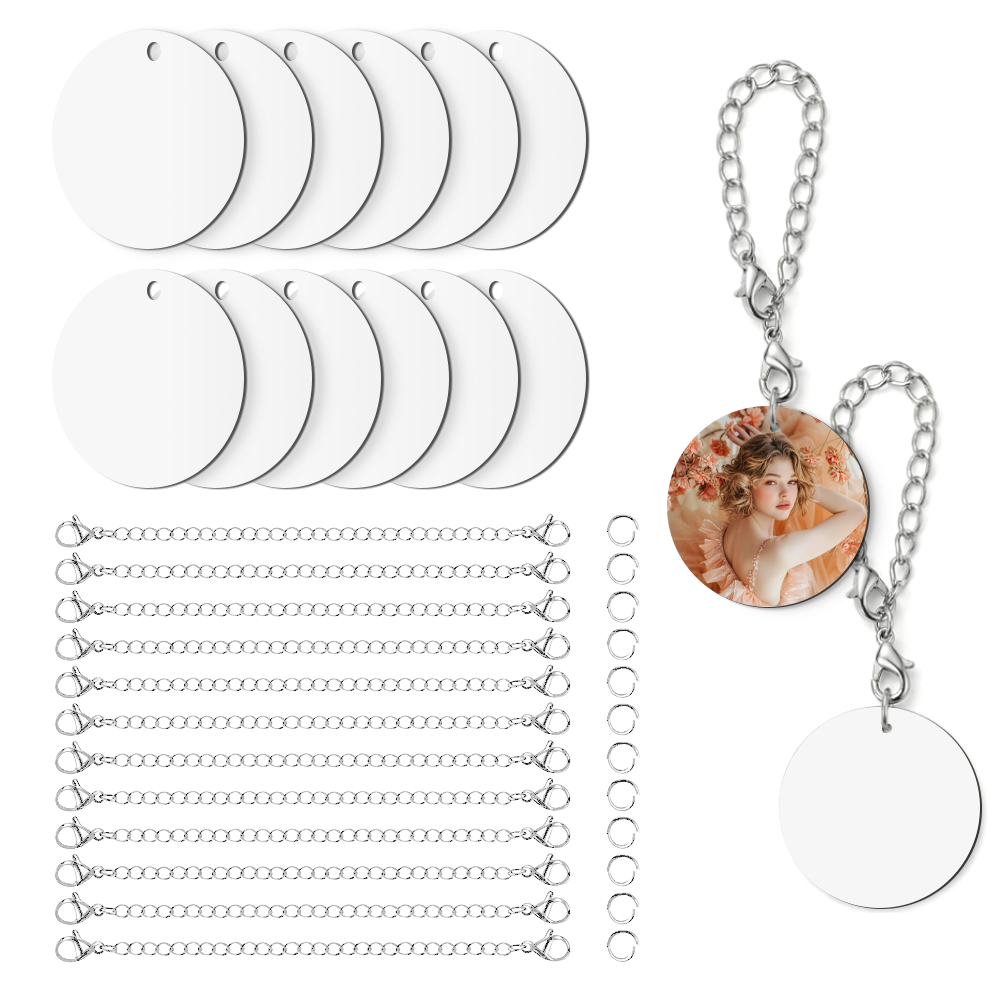 Sublimation Blank Round Pendant - Double-Sided Printable Zinc Alloy Photo Charm for Keychains & Bags
