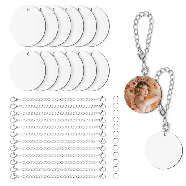 Sublimation Blank Round Pendant - Double-Sided Printable Zinc Alloy Photo Charm for Keychains & Bags
