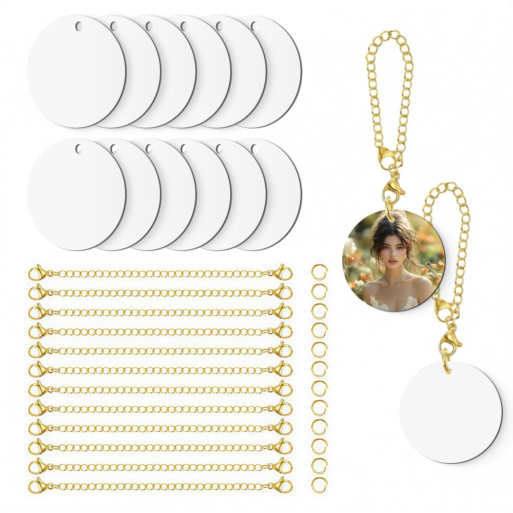 Sublimation Blank Round Pendant - Double-Sided Printable Zinc Alloy Photo Charm for Keychains & Bags
