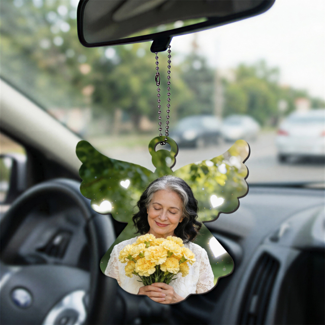 Sublimation Blank Angel Wings Car Pendant - Double-Sided Printable MDF Memorial Ornament for Custom Photo Printing