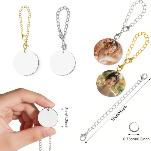 Sublimation Blank Round Pendant - Double-Sided Printable Zinc Alloy Photo Charm for Keychains & Bags
