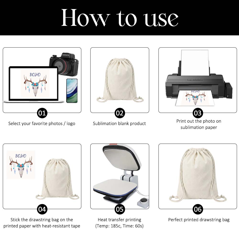 Sublimation Blank Cotton Linen Drawstring Bag - Double-Sided Printable 30x40cm Gym & Travel Sack for Custom Heat Transfer
