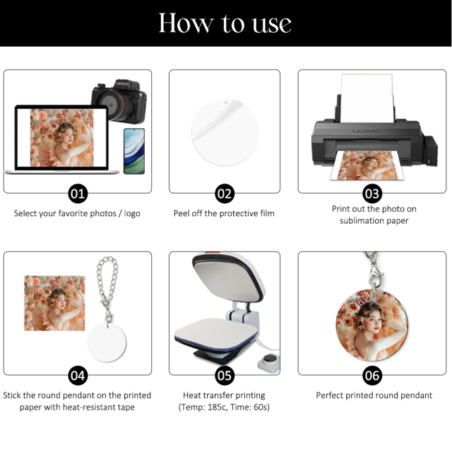 Sublimation Blank Round Pendant - Double-Sided Printable Zinc Alloy Photo Charm for Keychains & Bags