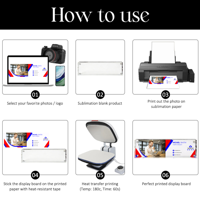 Sublimation Blank Acrylic Magnetic Desk Name Plate - Premium Clear Display Sign for Custom Office & Event Identification