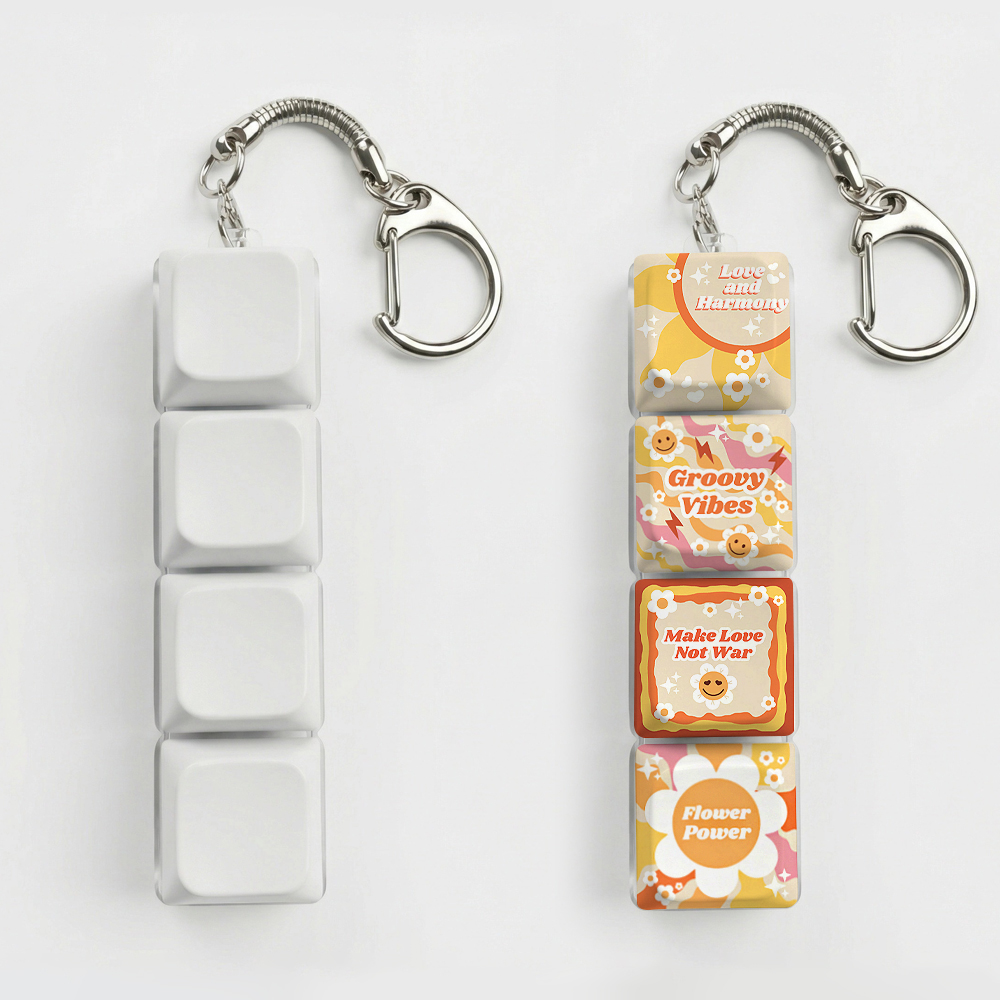 Sublimation Blank Stress Relief Push Button Keychain LED Light Up Keyring 3 Designs Regular & Glowing Version for Personalized Gift DIY Craft