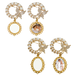 Elegant Pearl & Butterfly Sublimation Blank Brooch - Custom Photo Memorial Badge (Round/Oval Shapes) Heat Transfer Pin Jewelry