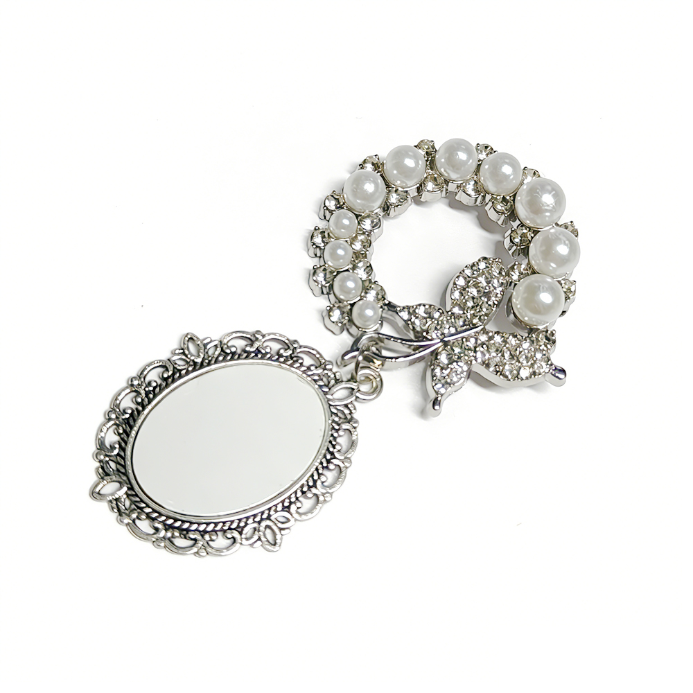 Elegant Pearl & Butterfly Sublimation Blank Brooch - Custom Photo Memorial Badge (Round/Oval Shapes) Heat Transfer Pin Jewelry