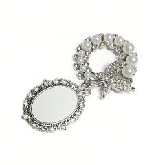 Elegant Pearl & Butterfly Sublimation Blank Brooch - Custom Photo Memorial Badge (Round/Oval Shapes) Heat Transfer Pin Jewelry