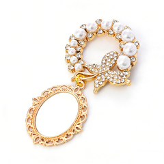 Elegant Pearl & Butterfly Sublimation Blank Brooch - Custom Photo Memorial Badge (Round/Oval Shapes) Heat Transfer Pin Jewelry