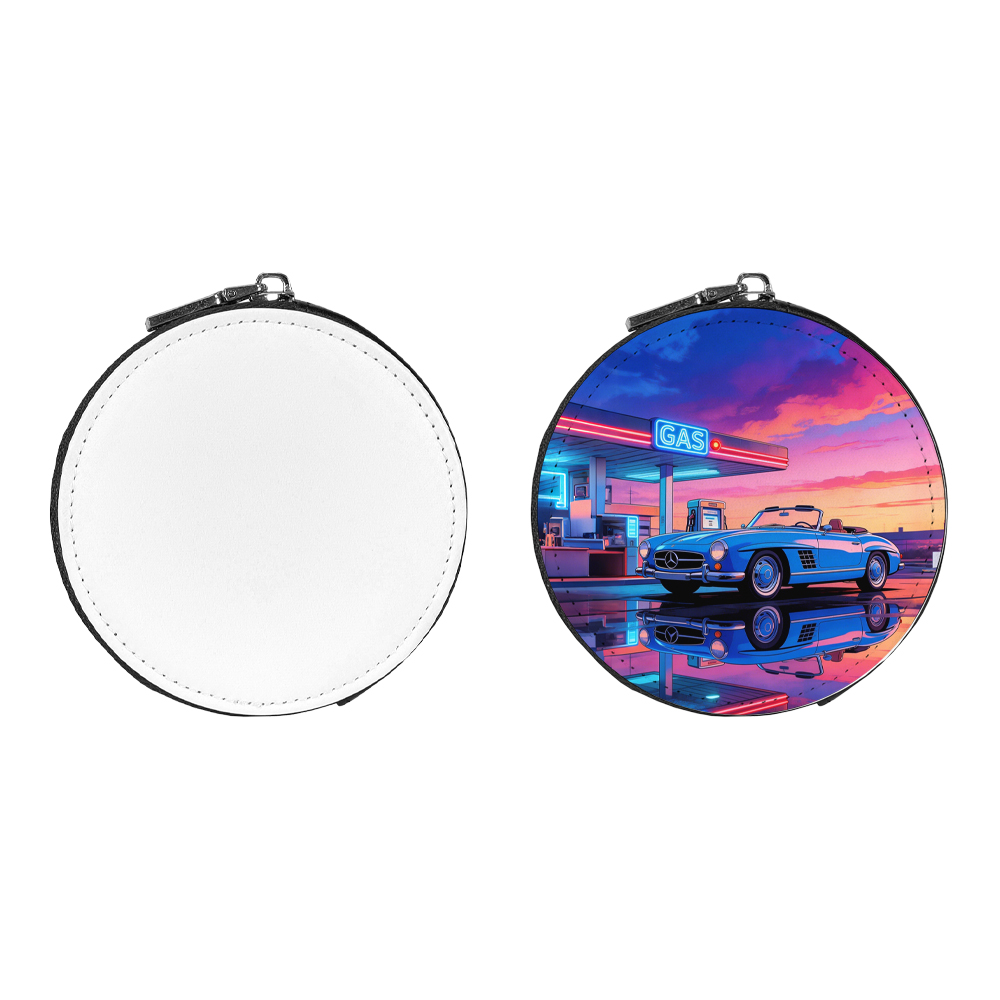 Sublimation Blank Round PU Leather Coin Purse Double-Sided Printable Zipper Wallet for Heat Transfer Printing DIY Gifts